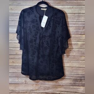 Black Floral Sheer Women's Top